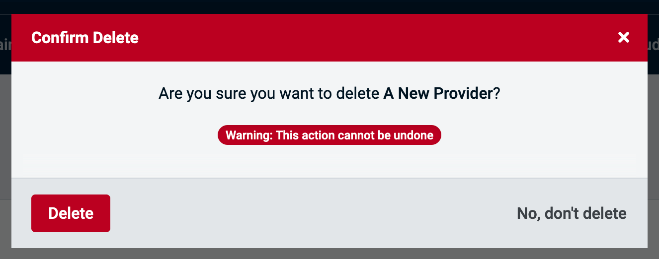 Deleting a Provider | AdminUI Documentation